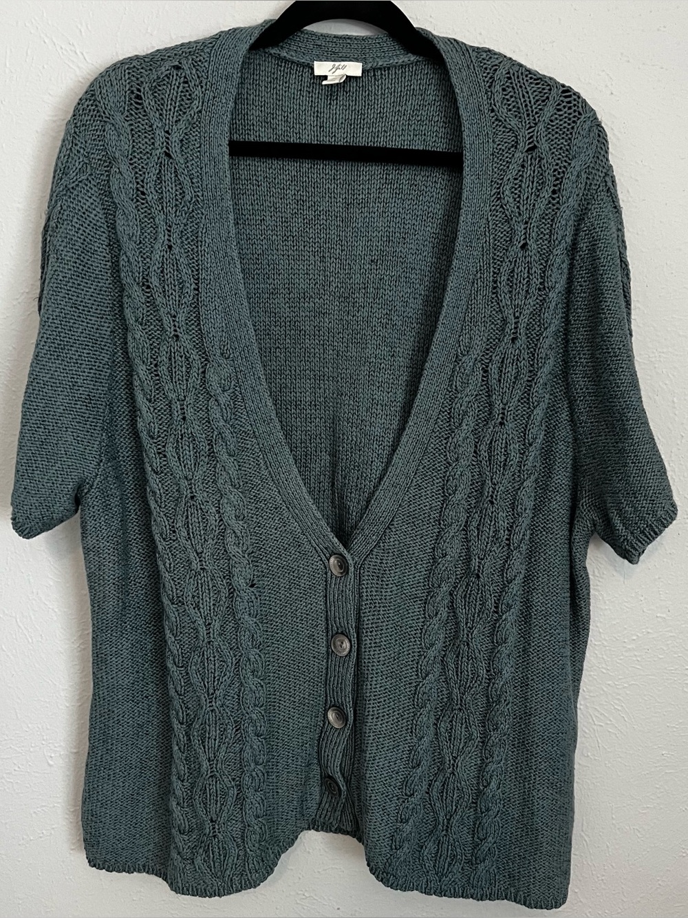 J.JILL SHORT SLEEVE CABLE KNIT CARDIGAN SWEATER SLATE BLUE 3X